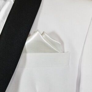 New - Men's 2 PT White Satin Pre-Folded Pocket Square Insert